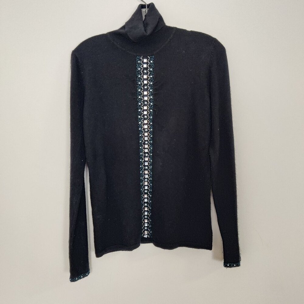 Scriba Women's Sweater Size L Black Blue Beads Warm Viscose Angora Rabbit Hair